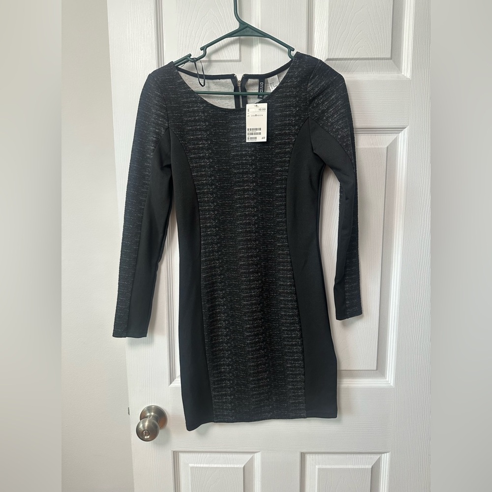 H&M Black Ribbed Long Sleeve Bodycon Dress